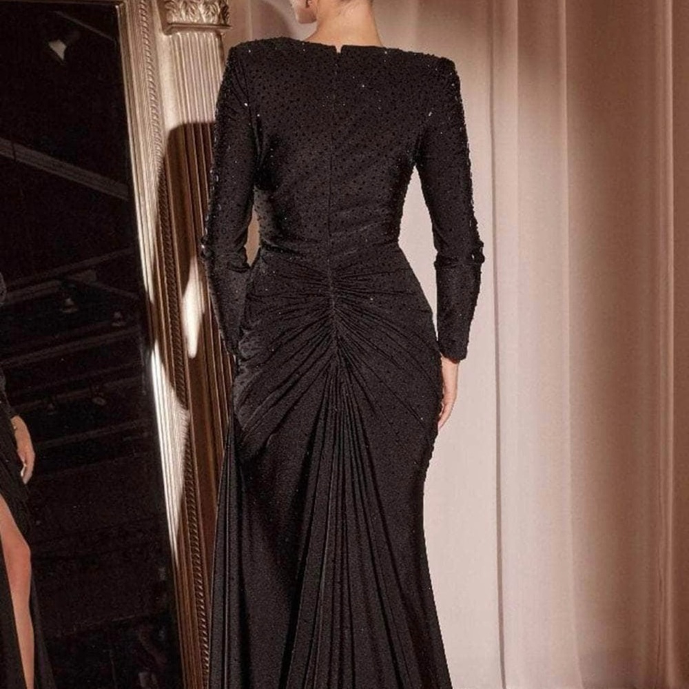 Glamorous Ladivine CD788 - Beaded Evening Long Sleeve Gown - Black color
